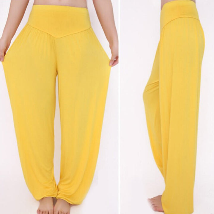 Pantaloni lunghi harem da danza yoga in modal tinta unita Buddha Stones