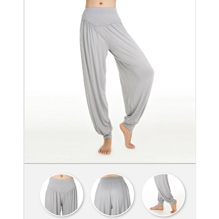 Pantaloni lunghi harem da danza yoga in modal tinta unita Buddha Stones