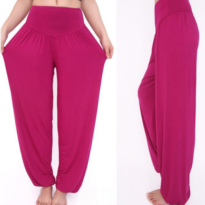 Pantaloni lunghi harem da danza yoga in modal tinta unita Buddha Stones