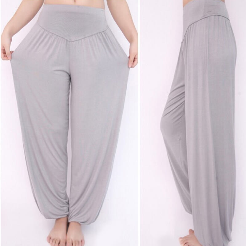 Pantaloni lunghi harem da danza yoga in modal tinta unita Buddha Stones