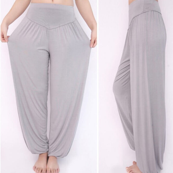 Pantaloni lunghi harem da danza yoga in modal tinta unita Buddha Stones