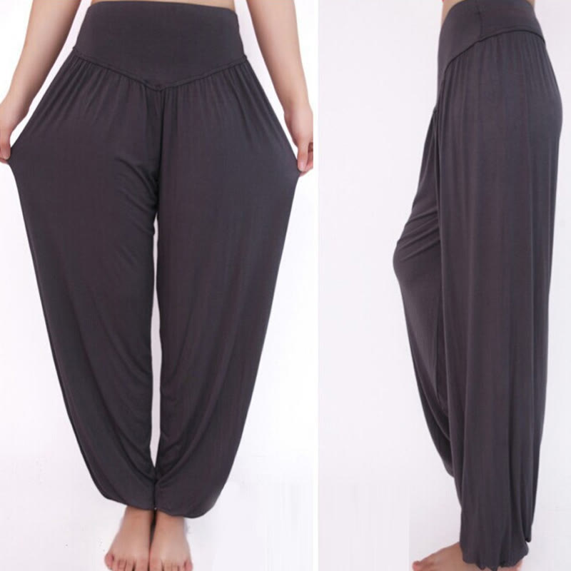 Pantaloni lunghi harem da danza yoga in modal tinta unita Buddha Stones