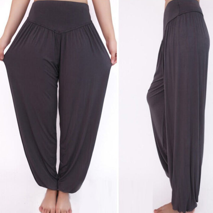 Pantaloni lunghi harem da danza yoga in modal tinta unita Buddha Stones