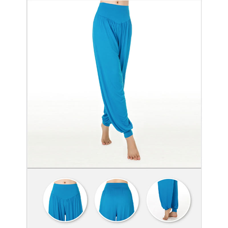 Pantaloni lunghi harem da danza yoga in modal tinta unita Buddha Stones