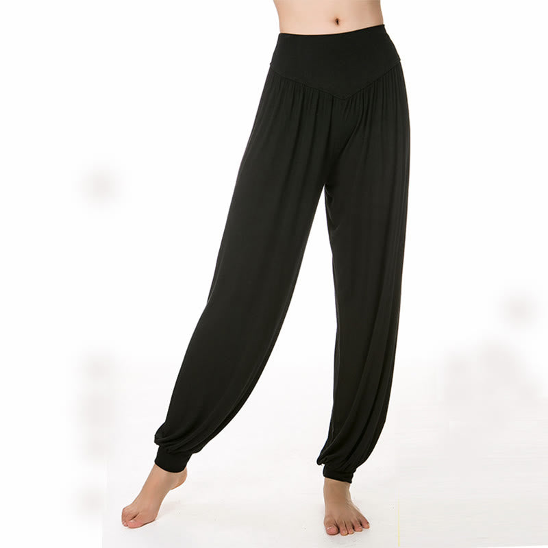 Pantaloni lunghi harem da danza yoga in modal tinta unita Buddha Stones