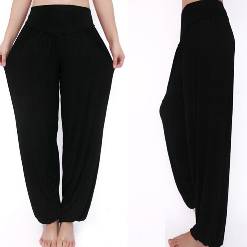 Pantaloni lunghi harem da danza yoga in modal tinta unita Buddha Stones