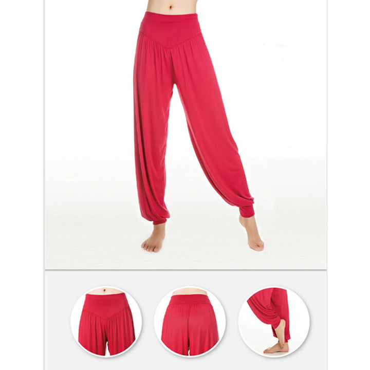 Pantaloni lunghi harem da danza yoga in modal tinta unita Buddha Stones