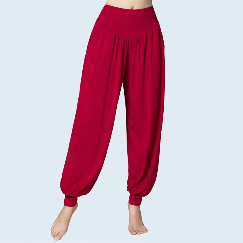 Pantaloni harem a vita alta con tasche, in modal tinta unita, per yoga e danza, Buddha Stones - image 19