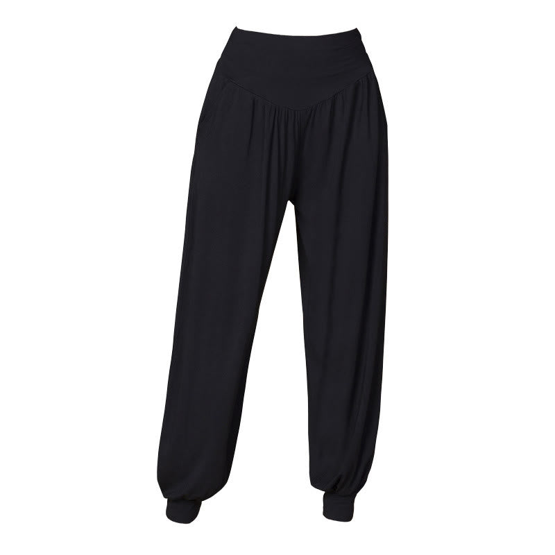 Pantaloni harem a vita alta con tasche, in modal tinta unita, per yoga e danza, Buddha Stones - image 11