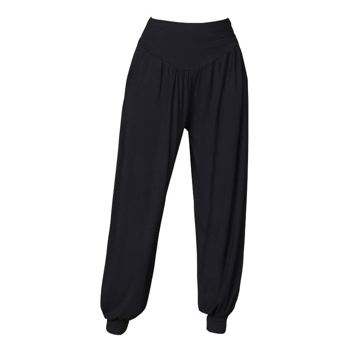 Pantaloni harem a vita alta con tasche, in modal tinta unita, per yoga e danza, Buddha Stones - image 11