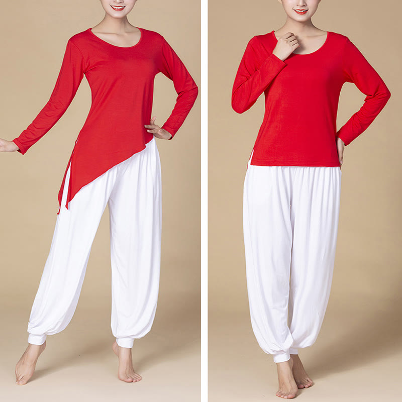 Pantaloni harem a vita alta con tasche, in modal tinta unita, per yoga e danza, Buddha Stones - image 3