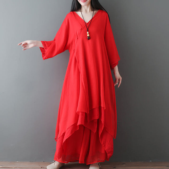 Abito tunica midi con scollo a V e pantaloni a gamba larga con motivo Buddha Stones, abbigliamento per meditazione, pratica zen e danza. - image 8