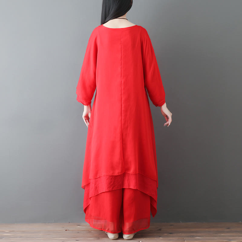 Abito tunica midi con scollo a V e pantaloni a gamba larga con motivo Buddha Stones, abbigliamento per meditazione, pratica zen e danza. - image 9