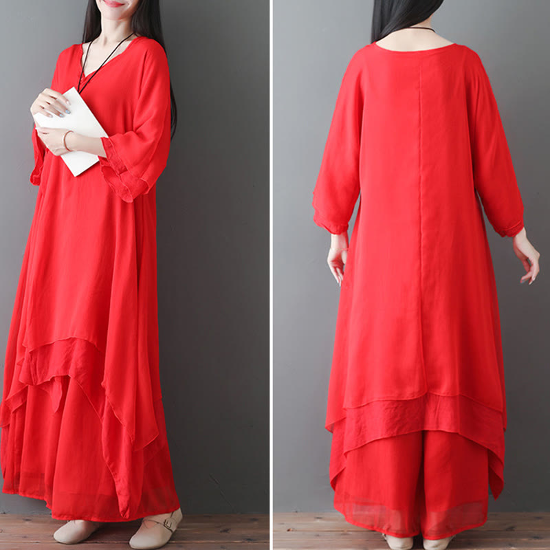 Abito tunica midi con scollo a V e pantaloni a gamba larga con motivo Buddha Stones, abbigliamento per meditazione, pratica zen e danza. - image 12