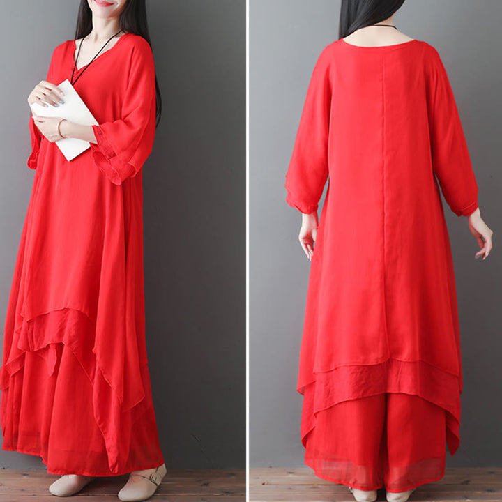 Abito tunica midi con scollo a V e pantaloni a gamba larga con motivo Buddha Stones, abbigliamento per meditazione, pratica zen e danza. - image 12