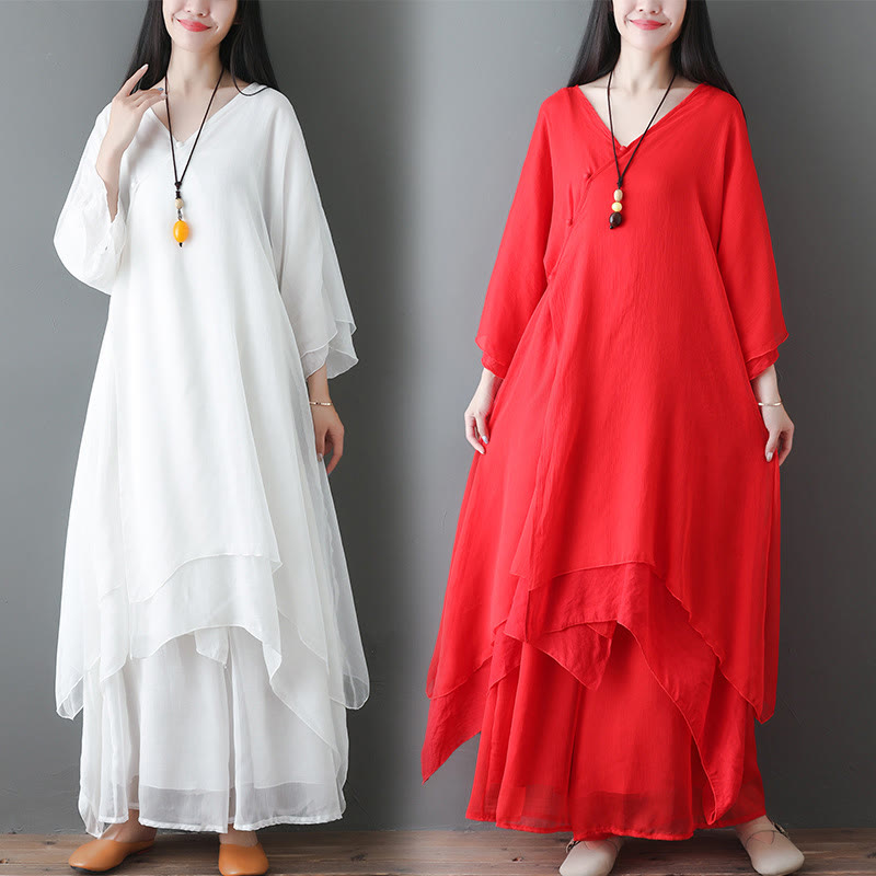 Abito tunica midi con scollo a V e pantaloni a gamba larga con motivo Buddha Stones, abbigliamento per meditazione, pratica zen e danza. - image 20