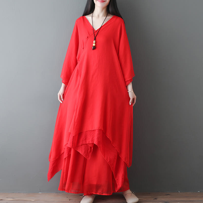 Abito tunica midi con scollo a V e pantaloni a gamba larga con motivo Buddha Stones, abbigliamento per meditazione, pratica zen e danza. - image 10
