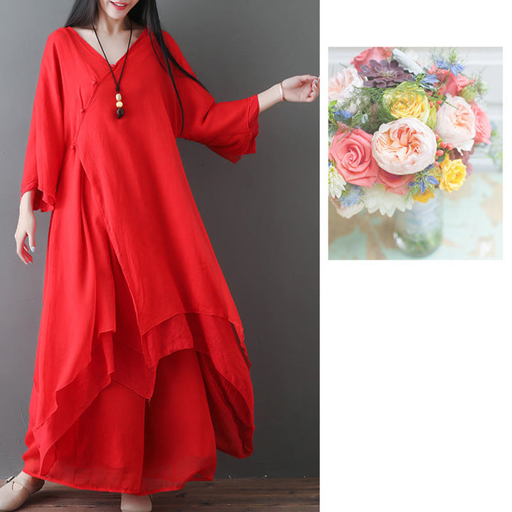 Abito tunica midi con scollo a V e pantaloni a gamba larga con motivo Buddha Stones, abbigliamento per meditazione, pratica zen e danza. - image 13