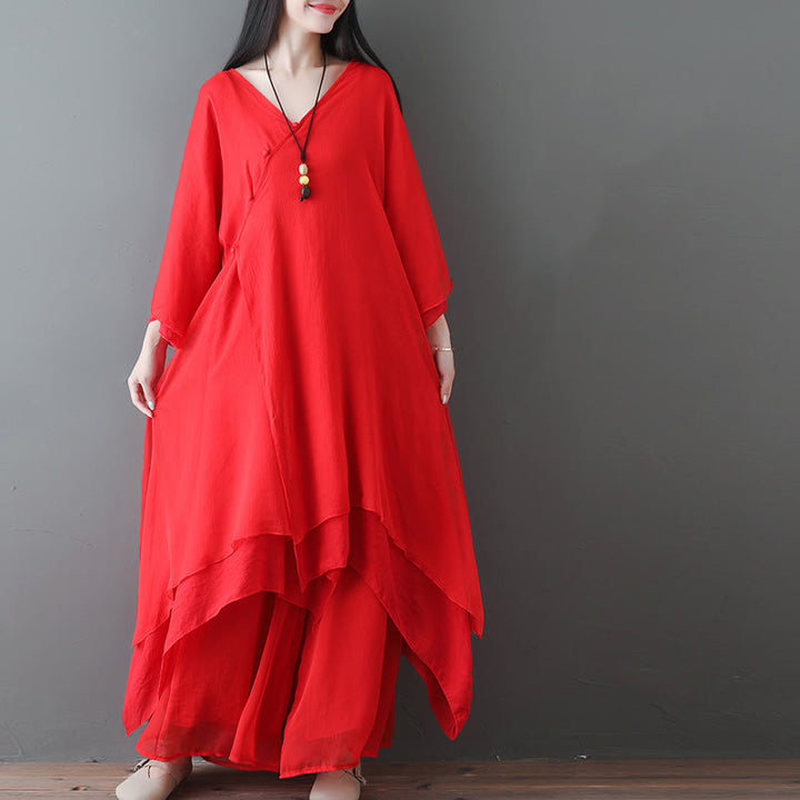 Abito tunica midi con scollo a V e pantaloni a gamba larga con motivo Buddha Stones, abbigliamento per meditazione, pratica zen e danza. - image 11