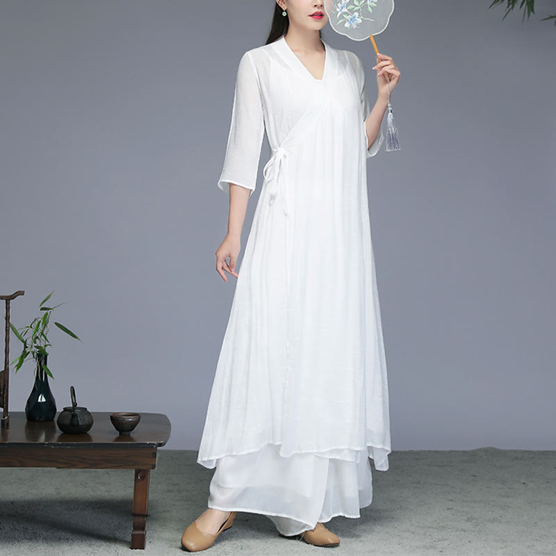 Abito midi stile Hanfu Buddha Stones pantaloni a gamba larga, abbigliamento per meditazione, pratica zen, yoga e danza. - Abito midi (solo abito) - US8-10, UK/AU12-14, EU40-42 (2XL) - image 0