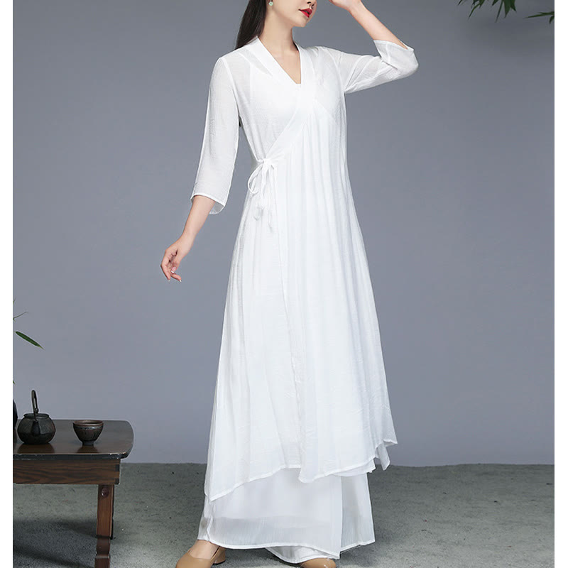 Abito midi stile Hanfu Buddha Stones pantaloni a gamba larga, abbigliamento per meditazione, pratica zen, yoga e danza. - image 9
