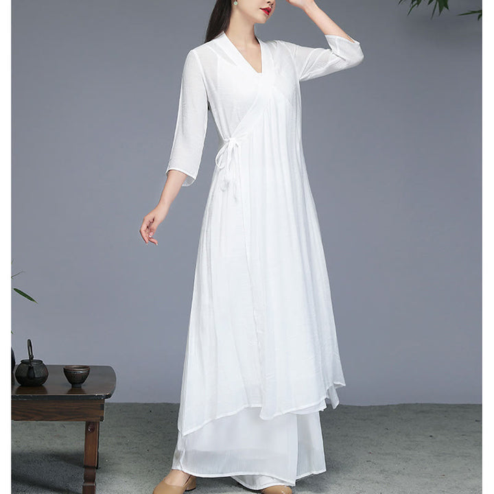Abito midi stile Hanfu Buddha Stones pantaloni a gamba larga, abbigliamento per meditazione, pratica zen, yoga e danza. - image 9