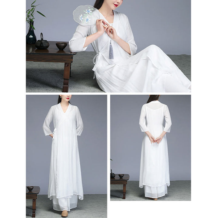 Abito midi in stile Hanfu Buddha Stones , pantaloni a gamba larga, meditazione, pratica zen, yoga, danza, abbigliamento - image 11