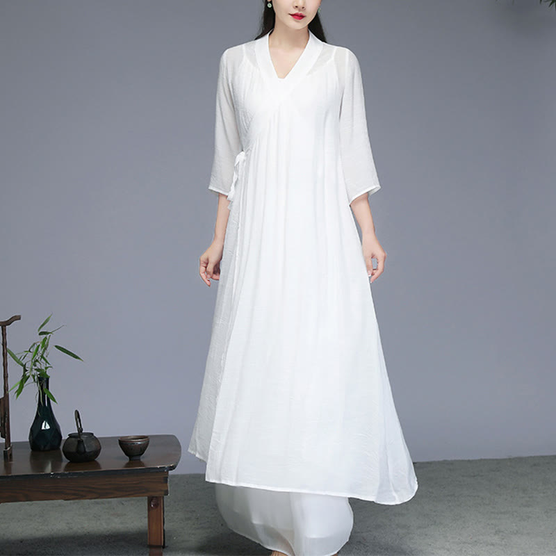 Abito midi in stile Hanfu Buddha Stones , pantaloni a gamba larga, meditazione, pratica zen, yoga, danza, abbigliamento - image 1