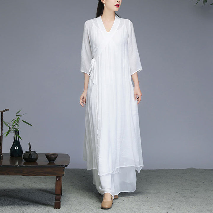Abito midi stile Hanfu Buddha Stones pantaloni a gamba larga, abbigliamento per meditazione, pratica zen, yoga e danza. - image 4