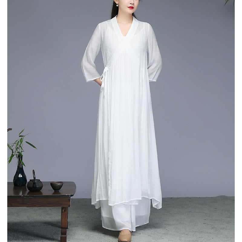 Abito midi stile Hanfu Buddha Stones pantaloni a gamba larga, abbigliamento per meditazione, pratica zen, yoga e danza. - image 8
