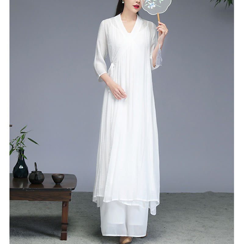Abito midi stile Hanfu Buddha Stones pantaloni a gamba larga, abbigliamento per meditazione, pratica zen, yoga e danza. - image 2