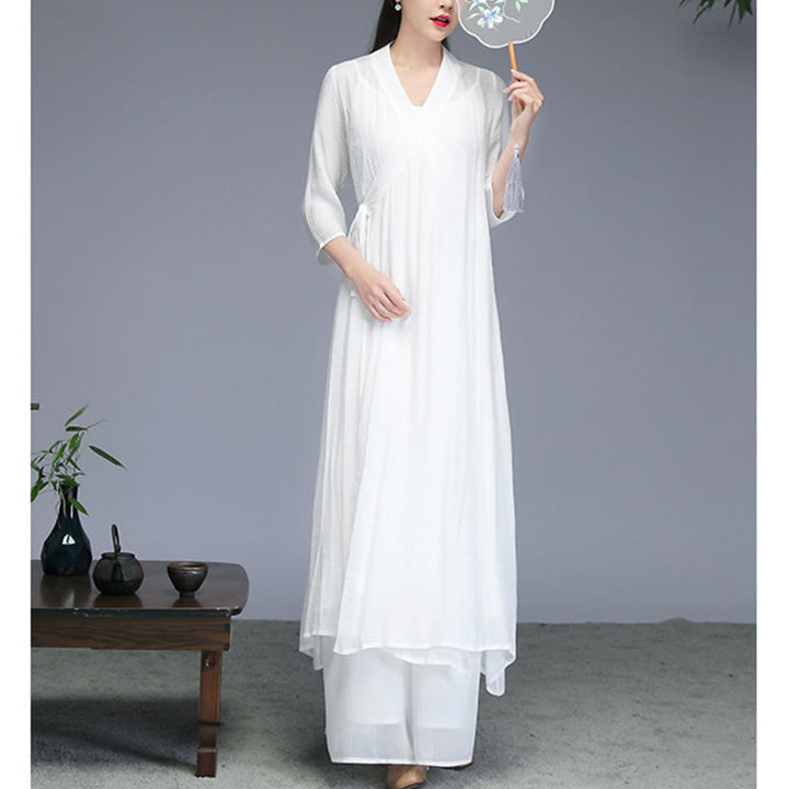 Abito midi stile Hanfu Buddha Stones pantaloni a gamba larga, abbigliamento per meditazione, pratica zen, yoga e danza. - image 2