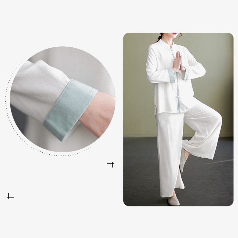 Buddha Stones 2 pezzi Tang Suit camicia a maniche lunghe pantaloni Meditazione Zen Tai Chi cotone lino abbigliamento da donna set