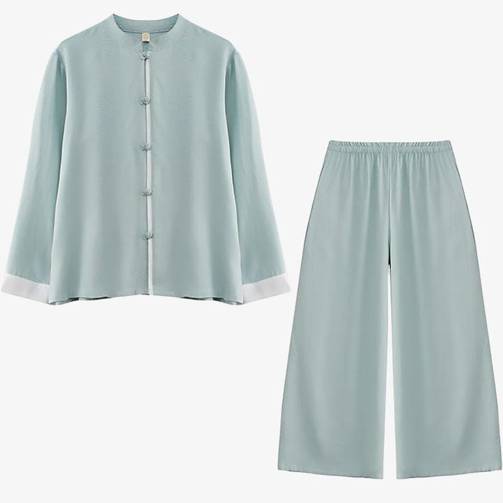 Set da donna in cotone e lino con 2 pezzi Buddha Stones , camicia a maniche lunghe, pantaloni e top per meditazione Zen Tai Chi - image 21