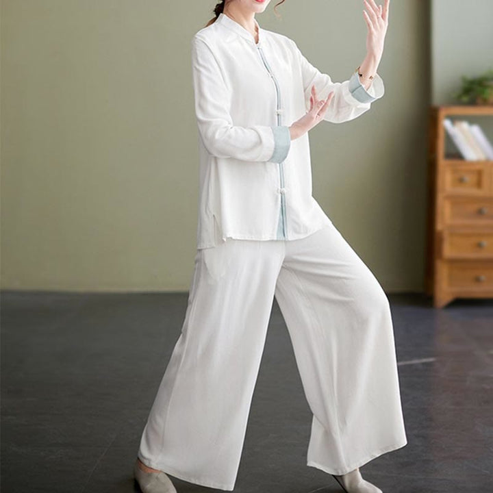 Buddha Stones 2 pezzi Tang Suit camicia a maniche lunghe pantaloni Meditazione Zen Tai Chi cotone lino abbigliamento da donna set