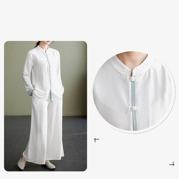 Buddha Stones 2 pezzi Tang Suit camicia a maniche lunghe pantaloni Meditazione Zen Tai Chi cotone lino abbigliamento da donna set