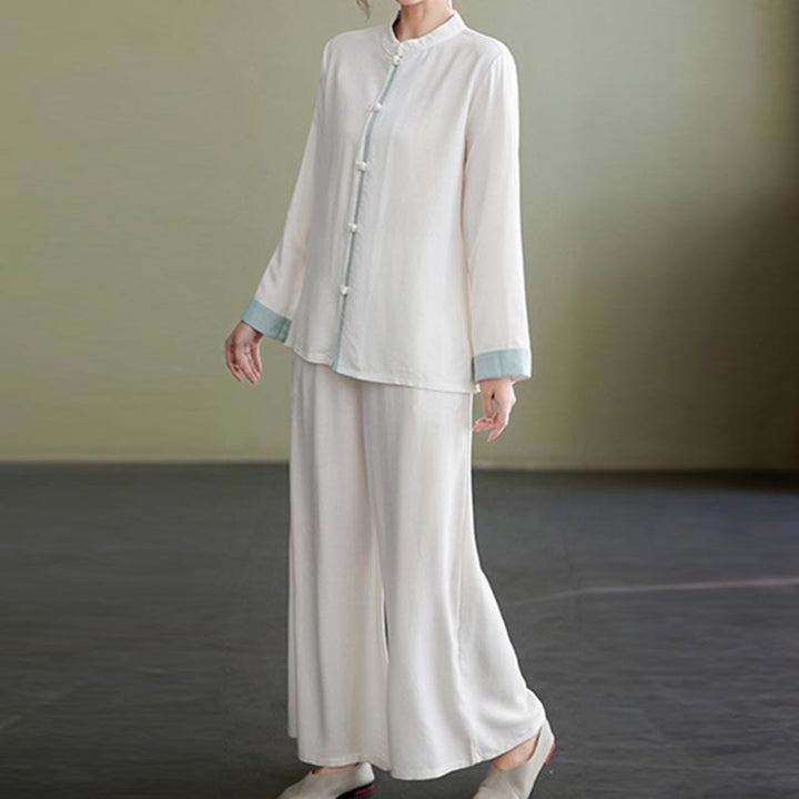 Buddha Stones 2 pezzi Tang Suit camicia a maniche lunghe pantaloni Meditazione Zen Tai Chi cotone lino abbigliamento da donna set - image 4