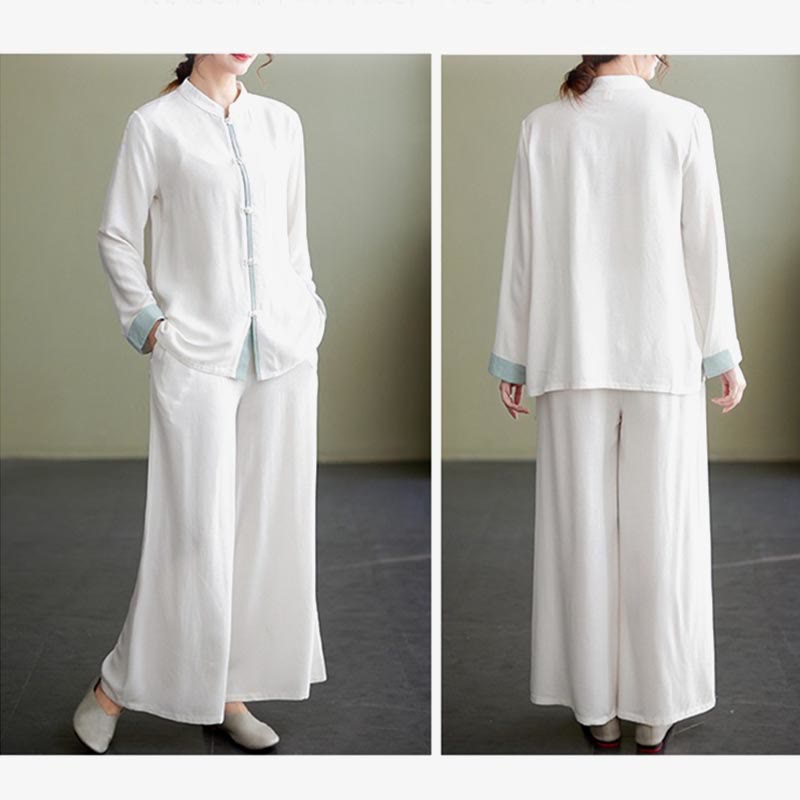 Buddha Stones 2 pezzi Tang Suit camicia a maniche lunghe pantaloni Meditazione Zen Tai Chi cotone lino abbigliamento da donna set