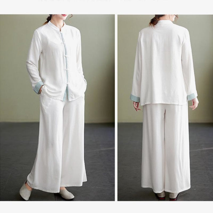 Buddha Stones 2 pezzi Tang Suit camicia a maniche lunghe pantaloni Meditazione Zen Tai Chi cotone lino abbigliamento da donna set