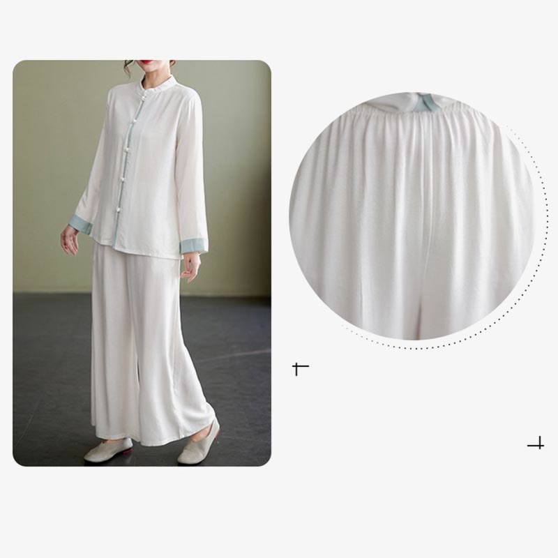 Buddha Stones 2 pezzi Tang Suit camicia a maniche lunghe pantaloni Meditazione Zen Tai Chi cotone lino abbigliamento da donna set - image 8