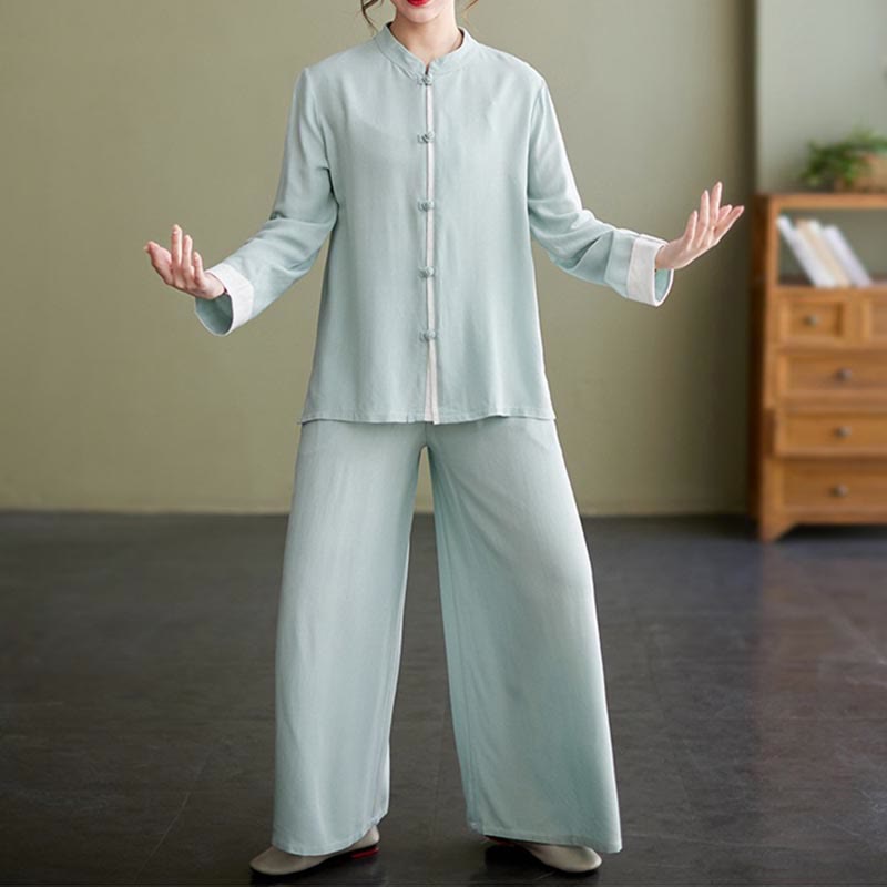 Buddha Stones 2 pezzi Tang Suit camicia a maniche lunghe pantaloni Meditazione Zen Tai Chi cotone lino abbigliamento da donna set