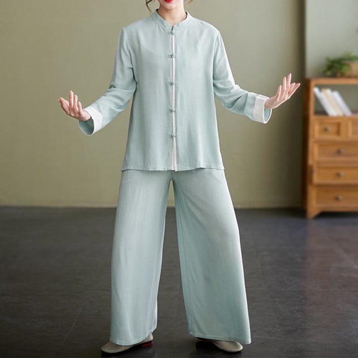 Buddha Stones 2 pezzi Tang Suit camicia a maniche lunghe pantaloni Meditazione Zen Tai Chi cotone lino abbigliamento da donna set