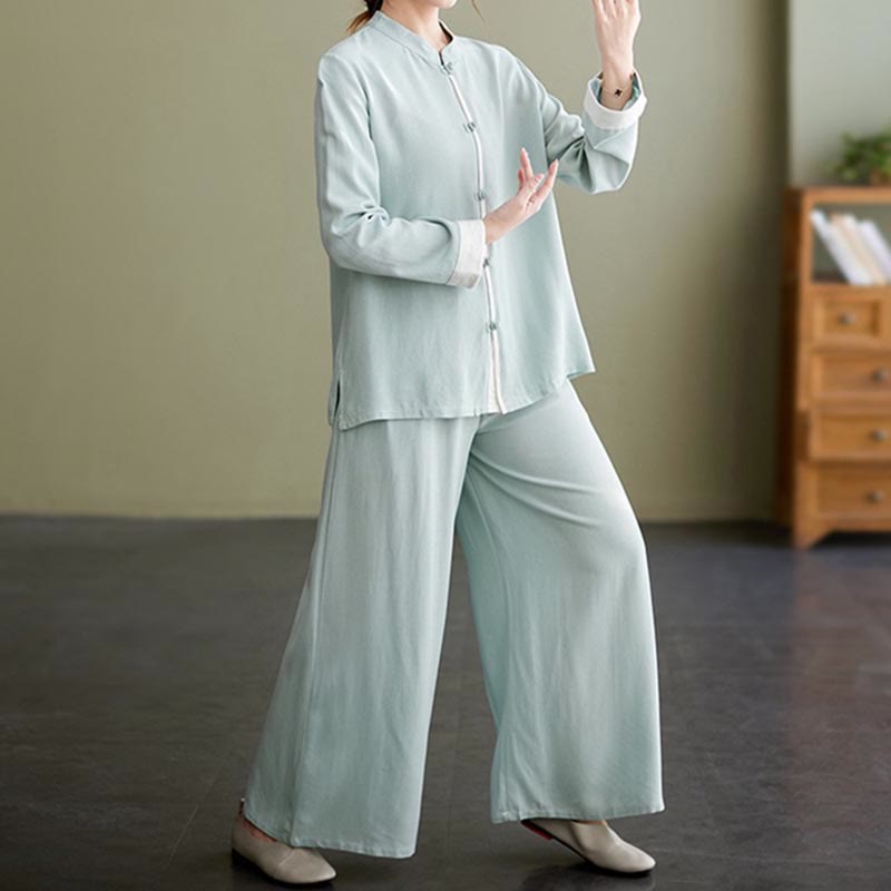 Buddha Stones 2 pezzi Tang Suit camicia a maniche lunghe pantaloni Meditazione Zen Tai Chi cotone lino abbigliamento da donna set