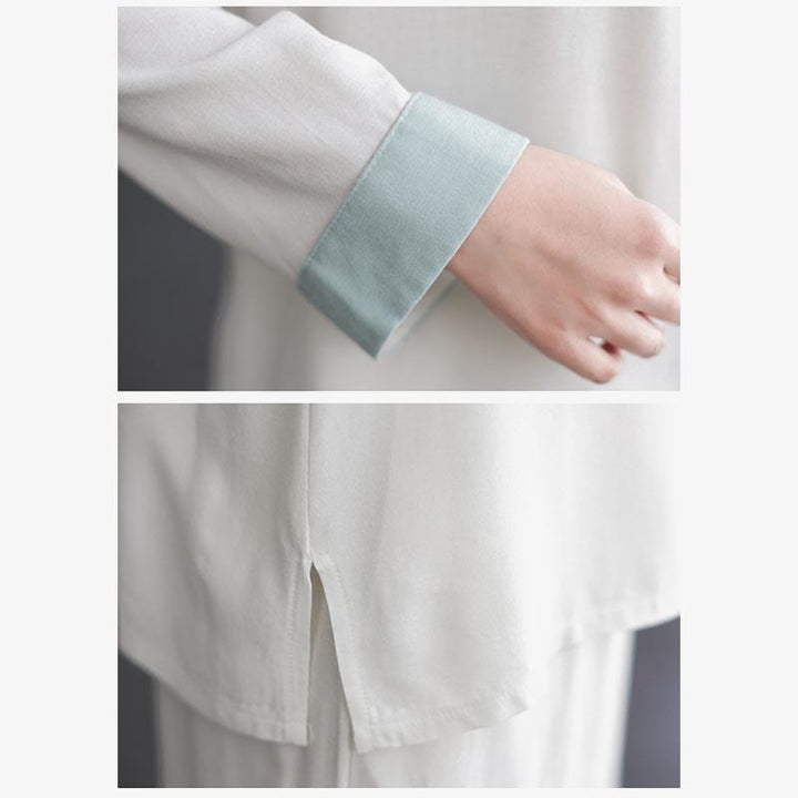 Buddha Stones 2 pezzi Tang Suit camicia a maniche lunghe pantaloni Meditazione Zen Tai Chi cotone lino abbigliamento da donna set