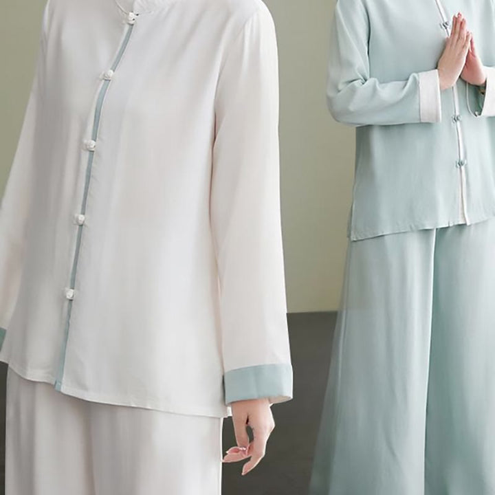 Buddha Stones 2 pezzi Tang Suit camicia a maniche lunghe pantaloni Meditazione Zen Tai Chi cotone lino abbigliamento da donna set