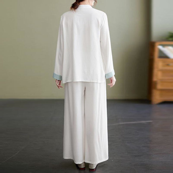 Buddha Stones 2 pezzi Tang Suit camicia a maniche lunghe pantaloni Meditazione Zen Tai Chi cotone lino abbigliamento da donna set
