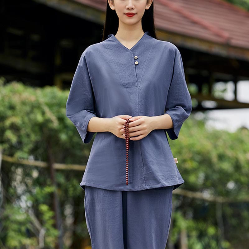 Set da donna di 2 pezzi Buddha Stones , maglietta, pantaloni, meditazione, zen, tai chi, cotone e lino - Blu (Top e Pantaloni) - US8-10, UK/AU12-14, EU40-42 (2XL) - image 14
