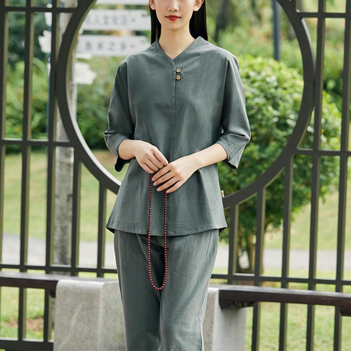 Set da donna di 2 pezzi Buddha Stones , maglietta, pantaloni, meditazione, zen, tai chi, cotone e lino - Verde (Top e Pantaloni) - US8-10, UK/AU12-14, EU40-42 (2XL) - image 17