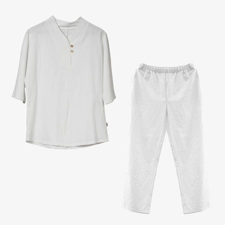 Set da donna di 2 pezzi Buddha Stones , maglietta, pantaloni, meditazione, zen, tai chi, cotone e lino - image 5