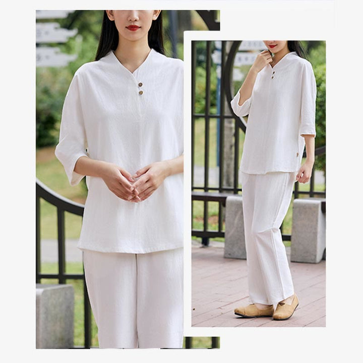Set da donna di 2 pezzi Buddha Stones , maglietta, pantaloni, meditazione, zen, tai chi, cotone e lino - image 4